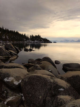 Scenic overlook of Memorial Point , Lake Tahoe Nevada with Trees and Rocks.の写真素材