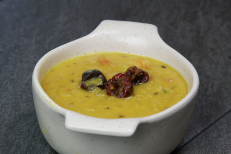Daal Tadka, a spicy Indian lentil soup with a spicy tempering.