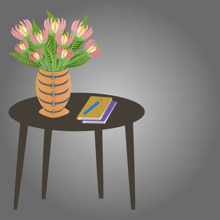 A table with a bunch of flowers in a vaseのイラスト素材