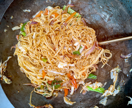 A bowl of Indian version of Chinese Vegetarian Chow mein - Indo-Chinese Chow meinの写真素材