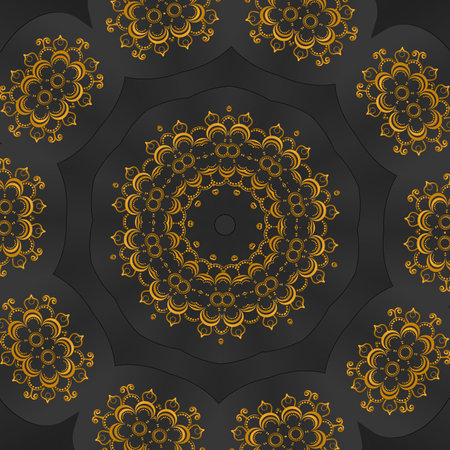 Golden pattern on grey black background filling the frame.の写真素材