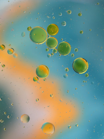 Abstract Oil globules in water background filling the frame