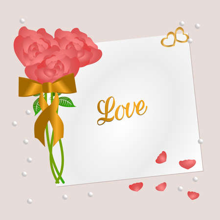 Roses with hearts card with text Love.のイラスト素材