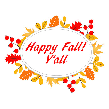 Happy Thanksgiving greetings with Fall leaves in a circleのイラスト素材
