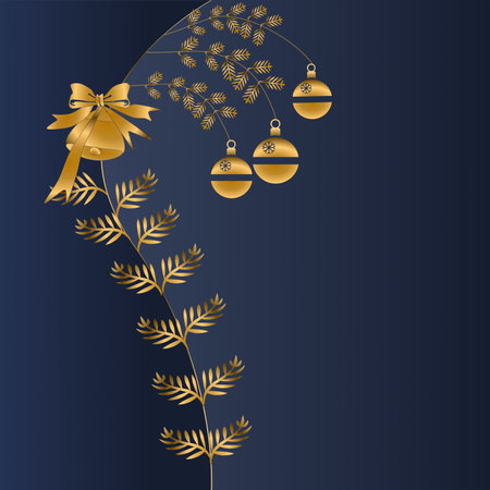 Christmas greeting card in navy blue and gold with Merry christmasのイラスト素材
