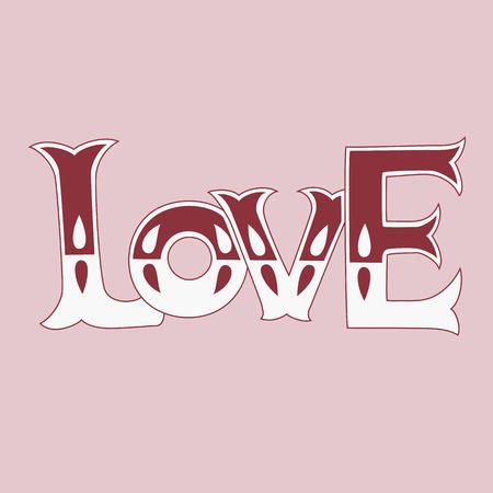Hand sketched âLoveâ text as Happy Valentine's Day logotype, icon. Romantic Quote postcard, greeting card, invitation, banner template. EPS10 vector illustration.のイラスト素材