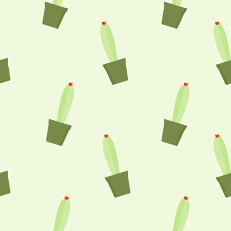 Seamless cactus pattern, succulent potted on soft color background. For fabric, packaging, box, cardboard, packaging paper. Cartoon style vector. Cacti flat design on pastel colorsのイラスト素材