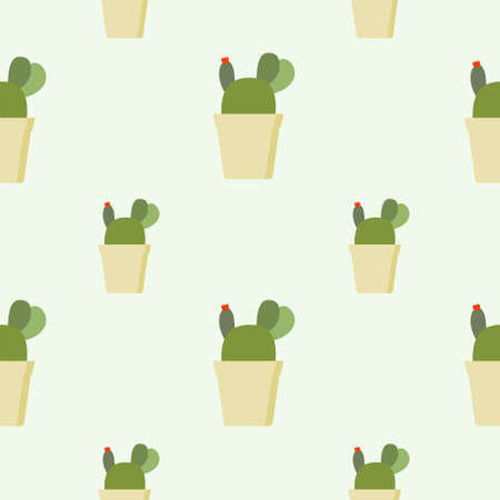 Seamless cactus pattern, succulent potted on soft color background. For fabric, packaging, box, cardboard, packaging paper. Cartoon style vector. Cacti flat design on pastel colorsのイラスト素材