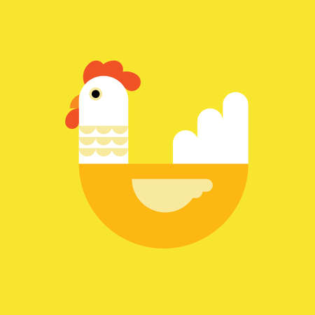 Chicken, rooster logo. Flat Elements. Vector illustration hen . Label for market, poultry, farm, zoo, veterinary clinic. Flat modern design. Stylized cockのイラスト素材