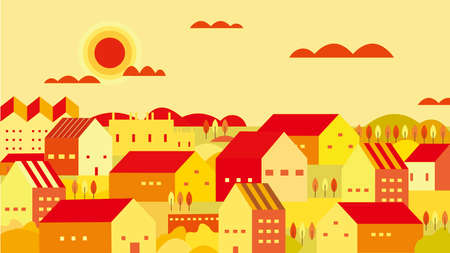 vector illustration of village at afternoon, city scape flat designのイラスト素材