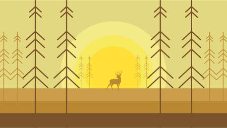 Deer forest landscape scenic natural - forest deer landscape scenery vector illustration flat stockのイラスト素材