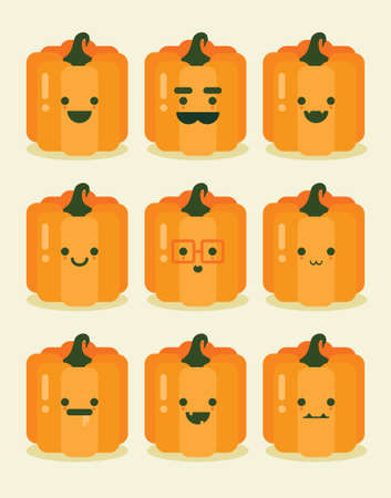 Cute and funny face jack o lantern pumpkin. Flat design banner, vector illustration. Cute ghost in flat design style. Halloween icon in soft or pastel color. Happy halloween symbol for kidsのイラスト素材