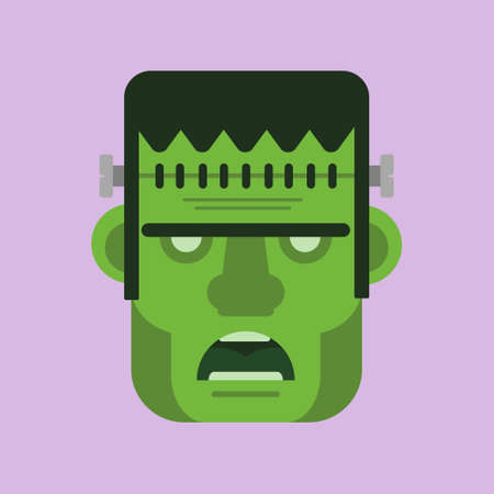 Zombie head icon, Zombie symbol Halloween icon. Colorful flat corpse icon. Thin line art design, Vector outline illustrationのイラスト素材