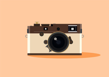 Vintage and retro camera, flat style, colorful, analogue or classic film camera vector icon for info...