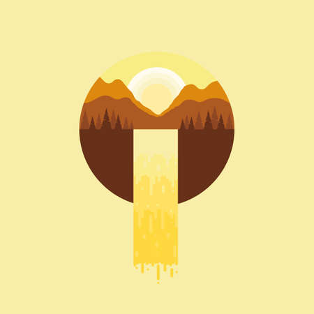 Waterfall River Mountain Forest Cloud Flat Design Vector Illustration. Natural landscape in the flat style. a beautiful park.Environmentally friendly natural landscapeのイラスト素材