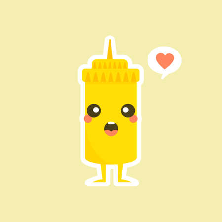 Cute Mustard Yellow Sauce Bottle Vector Illustration Cartoon Smileのイラスト素材