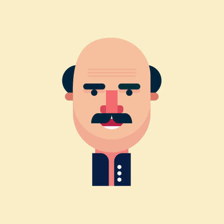 portrait of old man vector illustration, head of old man with mustache character cartoon illustrationのイラスト素材