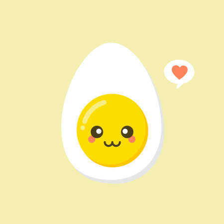 Kawaii and Cute egg faces. Easter eggs friends with funny face vector, friendly caricature breakfast egg persons. Nutrition for kid illustrationのイラスト素材
