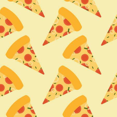 Pizza slices vintage on pastel background seamless pattern for wrapping and decoration print. Fast food and italian cuisineのイラスト素材