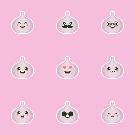 cute and kawaii Onion. funny vegetable vector character set isolated on color backgroundのイラスト素材