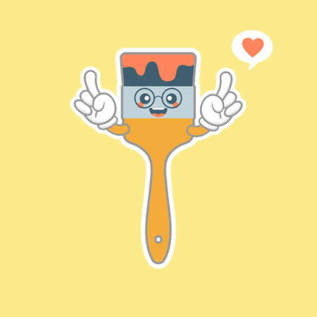 kawaii and cute paint brush flat design vector illustrationのイラスト素材