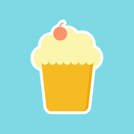 Cupcakes with cute face. kawaii Comic characters. Vector cartoon in flat style.のイラスト素材