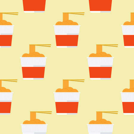 Instant Noodles and chopsticks vector seamless pattern. Asian food print isolatedのイラスト素材