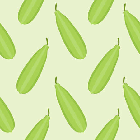 Luffa seamless pattern. Sponge gourd vector illustration with Sponge gourd leaved and flower. Loofah (Luffa acutangula), or sponge gourd, vegan plant. Hand drawn botanical vector illustration. Loffaのイラスト素材