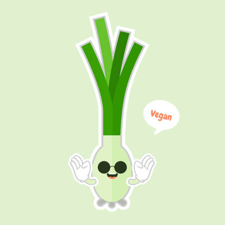 Spring onions character. Spring onions vector. Spring onions on color background.Isolated scallion cartoon kawaii. Cartoon of a vegetable - Vector illustrationのイラスト素材