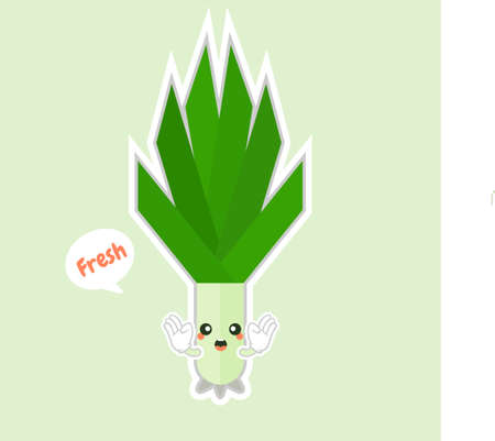 Spring onions character. Spring onions vector. Spring onions on color background.Isolated scallion cartoon kawaii. Cartoon of a vegetable - Vector illustrationのイラスト素材