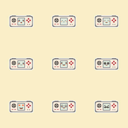 Cute Kawaii Portable Game Console Vector Illustration. Gaming Mascot Logo. Character. Old Game Retro. Flat Cartoon Style Suitable for Web Landing Page, Banner, Flyer, Sticker, Card, Backgroundのイラスト素材