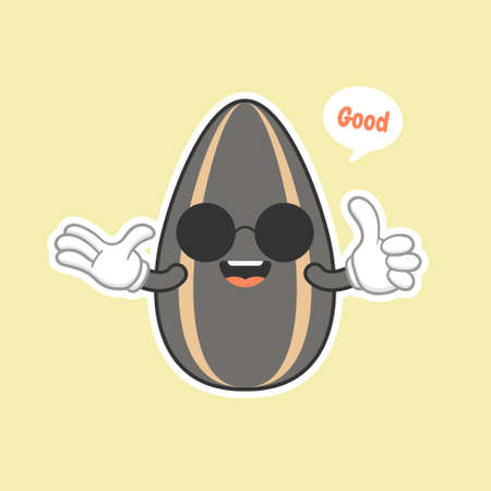 Cute sunflower seeds. Cartoon characters with expression,Cute Organic Sunflower Seed Character Illustration In Isolated color Backgroundのイラスト素材