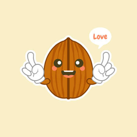 kawaii walnut flat design vector illustration. Useful and fresh food. Vegetarianism and vegansのイラスト素材