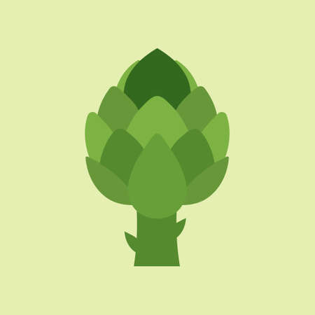 Artichoke isolated color background. Green artichoke icon. Organic fresh vegetable. vegetables, healthy food, nutrients, diet. Vitamins and minerals. Health benefits of artichoke.のイラスト素材