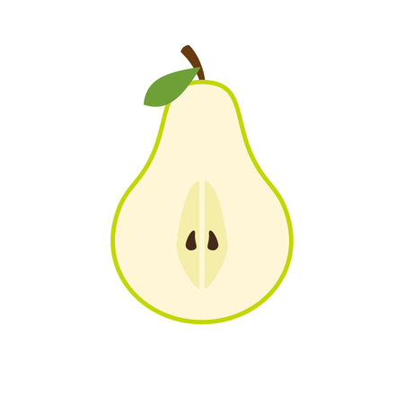 Vector pears. Cut green pear fruits, collection of vector illustrations. pear flat vector icon. Modern simple isolated sign.Composition for a postcard, packaging, poster. Natural healthy productのイラスト素材