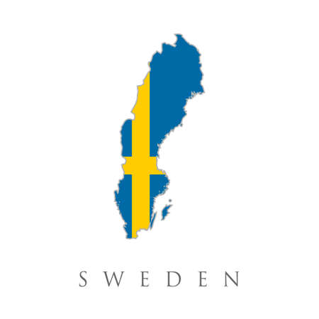 Map and flag of Sweden. Sweden map. National Sweden flag (yellow, blue colors). White background. Map country with flag of Swedenのイラスト素材