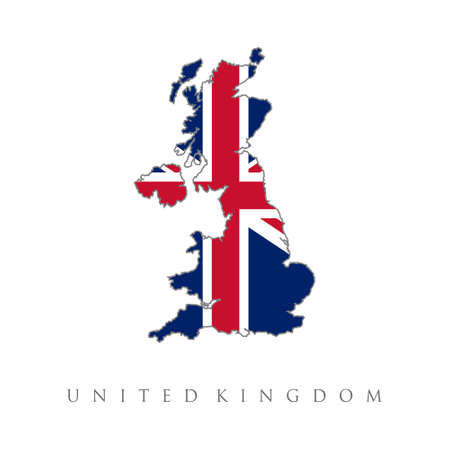 map of united kingdom. Map and flag of UK. United Kingdom of Great Britain and Ireland map. National british flag with cross (red, white, blue colors). White background.のイラスト素材
