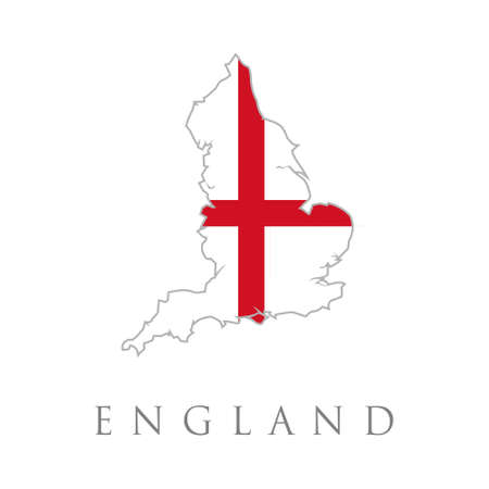 Map of England, UK with St. George's cross flag. The British flag is isolated in official colors. map of England and English flag illustrationのイラスト素材