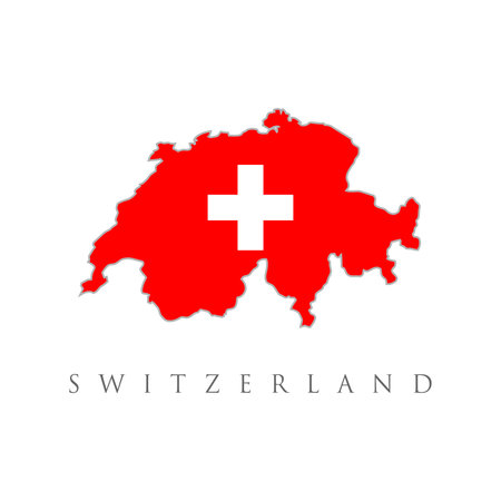 flags map Switzerland vector illustration. Flat vector flag of the Swiss Confederation (Switzerland). A red square canvas with a white cross in the middle.のイラスト素材