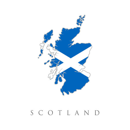 Map of Scotland with flag. Map of Scotland, UK with St. Andrew's cross flag. Country shape with a polygonal gradient in the color of the country's flag.のイラスト素材