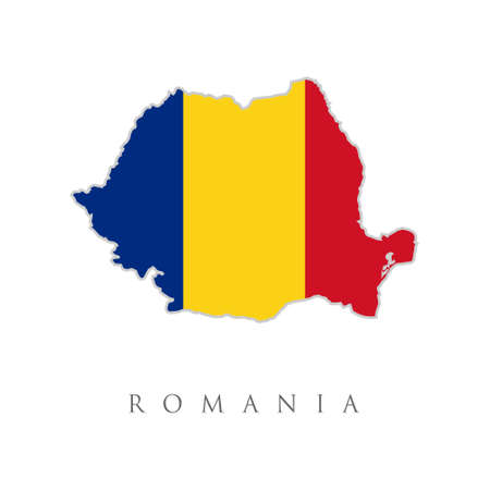 Map Of Romania With Flag Isolated On White Background. Vector Illustration. Vector isolated simplified illustration icon of Romania map. National Romanian flag (red, yellow, blue colors)のイラスト素材