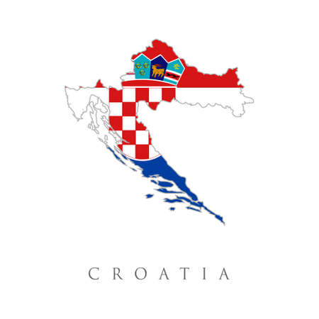 Croatia Map Flag. Map with national flag. detailed illustration of a map of Croatia with flag. Flag map of Croatia country on white background.のイラスト素材
