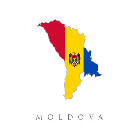 Map of Moldova with flag. Moldova, Republic of high resolution map with national flag. Flag of the country overlaid on detailed outline map isolated on white background. Moldavia map with flagのイラスト素材