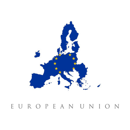EU map and flag background. Vector illustration. Vector Europe map with European union flag in white background and yellow stars. European union star. Vector flag of Europa unionのイラスト素材
