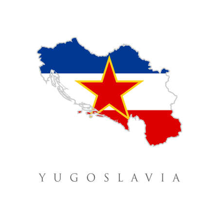 Map of the Yugoslavia in the colors of the flag vector. Vector Illustration of the Flag within Map of broken Socialist Federal Republic of Yugoslavia.border separated map of Yugoslavia.のイラスト素材