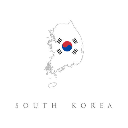 South Korea flag on map of country. Icon with map white South korea on white background. Korean traditional vector illustration. South korea flag.のイラスト素材