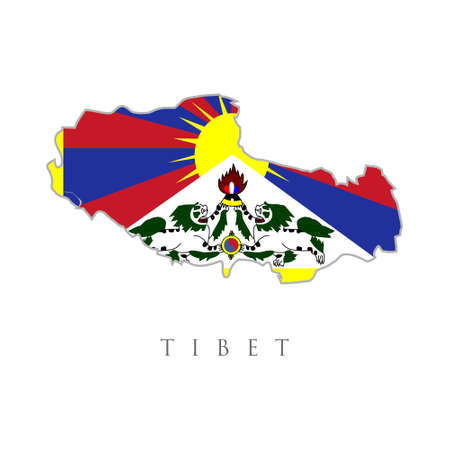 map with flag of tibet vector. Tibetan territory. Flag of Tibet also know as the snow lion flag. national flag vector illustration. Creative and minimal illustration. Scratches and ripped.のイラスト素材