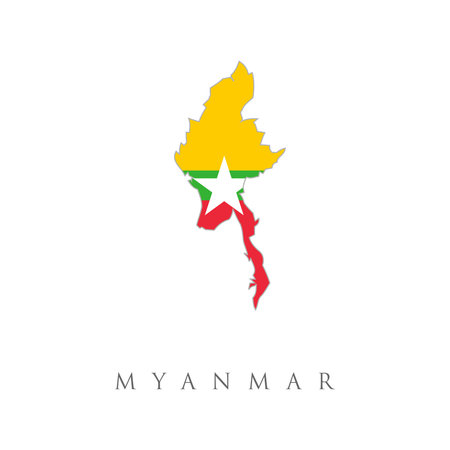 Myanmar (Burma) detailed map with flag of country.. Union of Myanmar or Burma map and flag isolated vector in official colors on white background.のイラスト素材