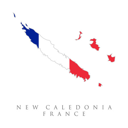 Vector Illustration Flag of New Caledonia (France) for continue. New Caledonia high resolution map with national flag. Flag of the country overlaid on outline map isolated on white background.のイラスト素材