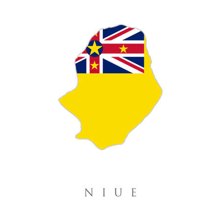 Niue Flag Map. Map of Niue with flag isolated on white background. Free association. Associated state of New Zealand Vector Illustration. Happy national day of Niue.のイラスト素材
